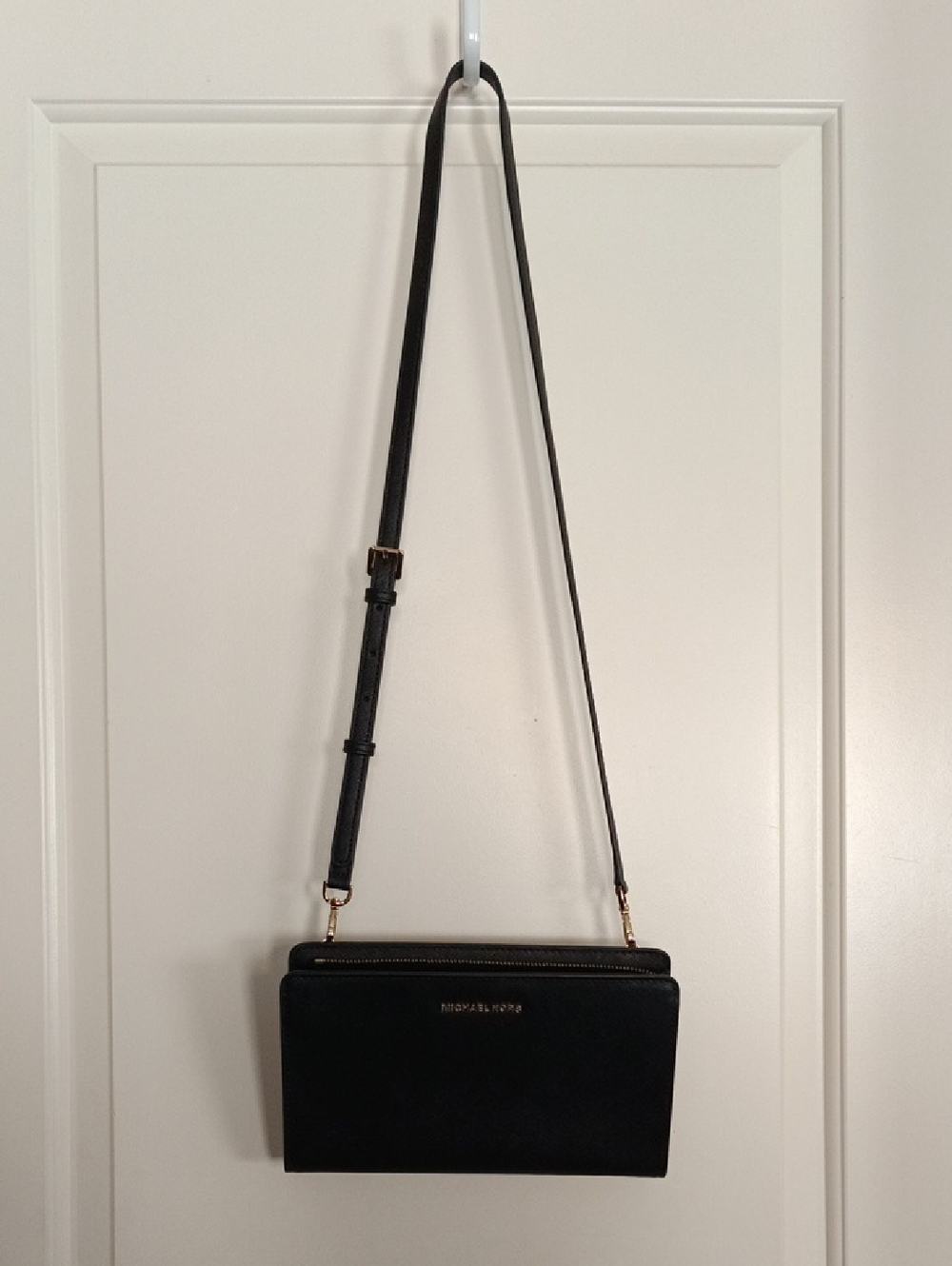Michael Kors Black Leather Crossbody with Gold Hardware